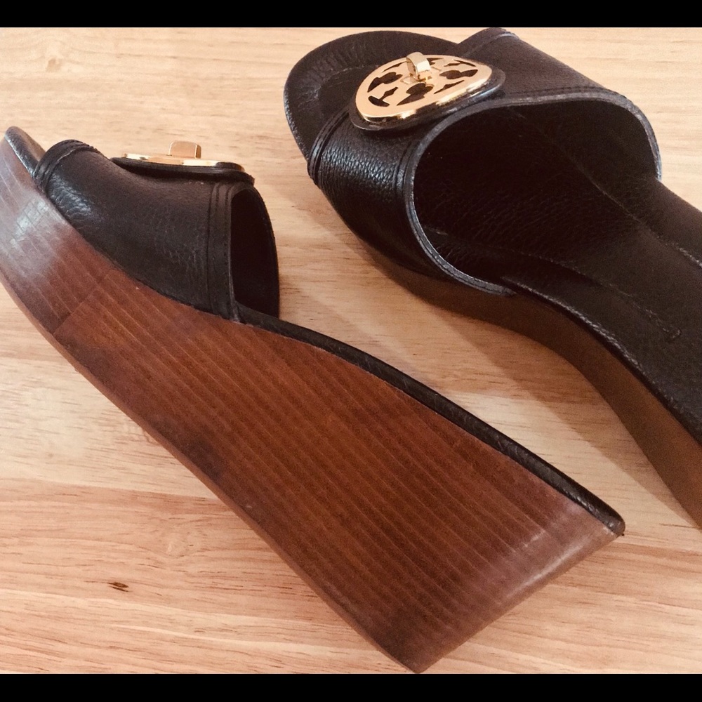 Tory Burch women Slides Wedges Black Sandals Sz 12